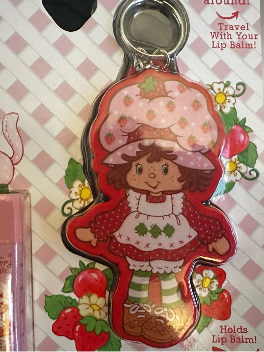 Strawberry Shortcake Kids Lip Balm 3-Pack with Pink Keychain